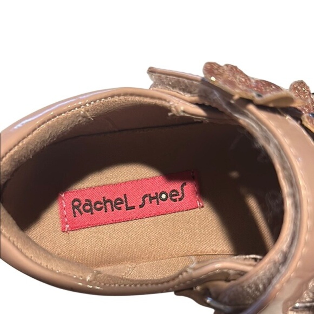 Rachel Girl's Tan and Black Dress Shoes with Floral Accents size 11 Preowned - Picture 3 of 8